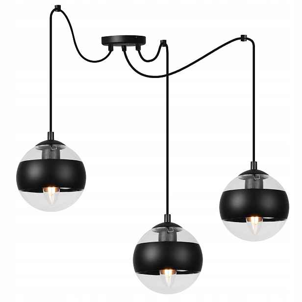 Stropní Svítidlo Trojitý Závěsný Lustr Černý Loft Pavouk Skleněné Koule