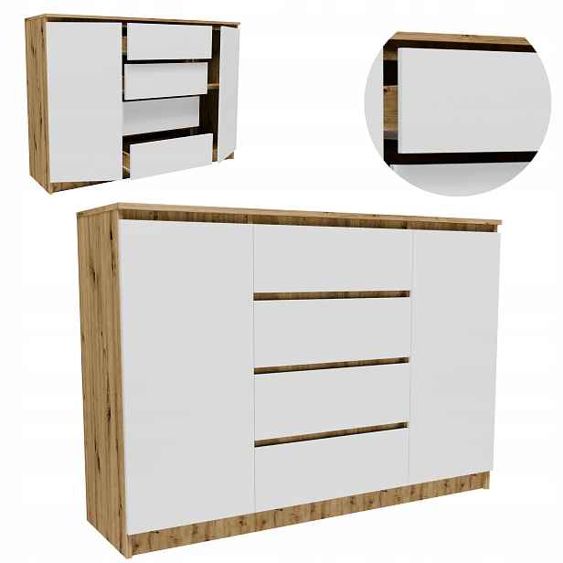 Komoda K1402D4SZABI artisan-bílá vysoká skříňka regál na oblečení hračky