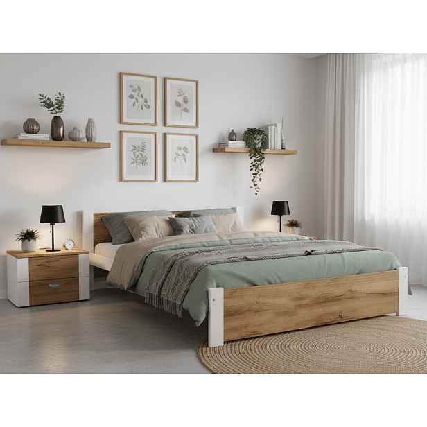 Postel IKAROS 180 x 200 cm, dub artisan/bílá Rošt: S lamelovým roštem, Matrace: Matrace Coco Maxi 20 cm