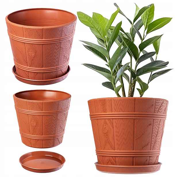 Květináč Květináč 42cm Obal Dřevopodobný Plastový Záhon