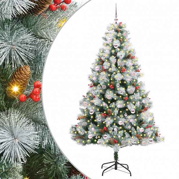vidaXL Umělý vánoční stromeček Zelená a bílá 240 cm PVC, kov a plast