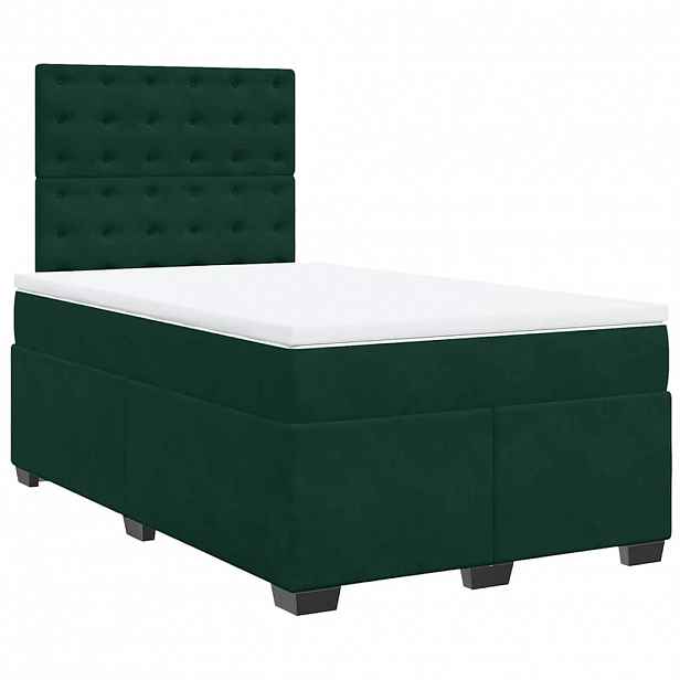 vidaXL Box spring postel s matrací tmavě zelená 120x190 cm samet