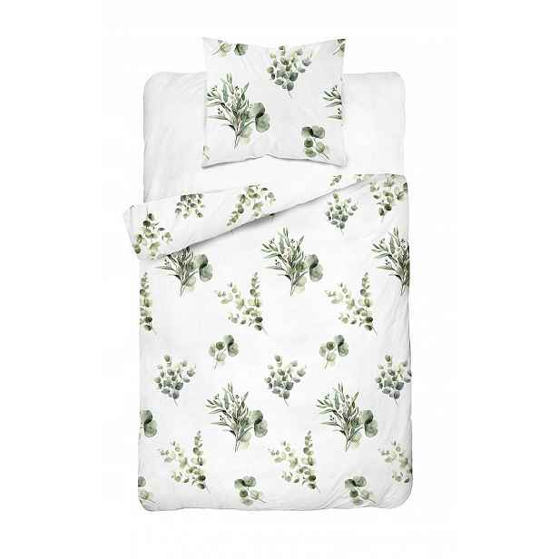Povlečení Home Satin 140x200 bílé se zelenými větvičkami eukalyptu