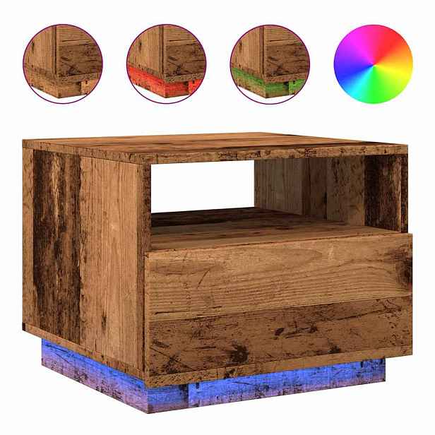 vidaXL Konferenční stolek s LED osvětlením old wood 50 x 49 x 40 cm