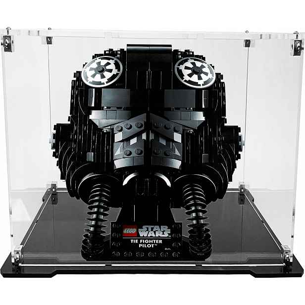 Vitrína s černou základnou pro stavebnici Lego 75274 Helma pilota stíhačky Tie