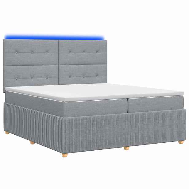 vidaXL LED rošt s matrací s LED pásky Světle šedá 200 x 200 cm Textil