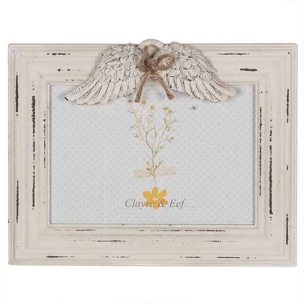 Béžový antik dřevěný fotorámeček s andělskými křídly - 24*3*19 cm / 18*13cm Clayre & Eef