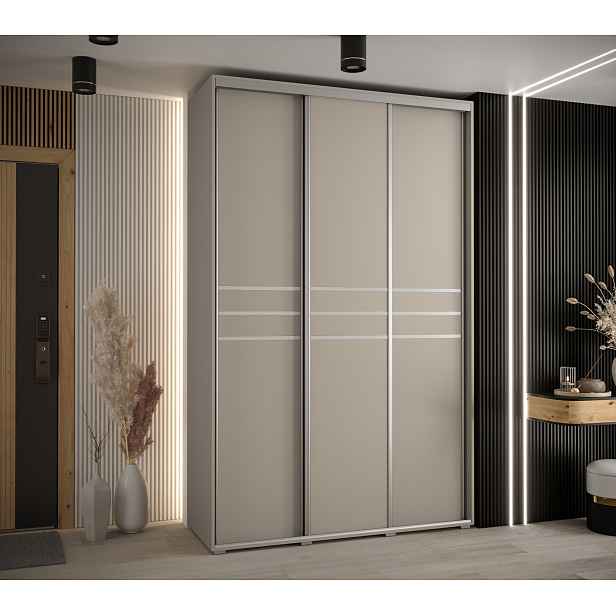 Šatní skříň Dakota 10 - hloubka 60 cm Rozměry: 160 cm, Pásky / úchyty: Stříbrné, Barva korpusu + barva dveří: Kašmír