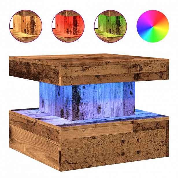 vidaXL Konferenční stolek s LED osvětlením old wood 50 x 50 x 40 cm