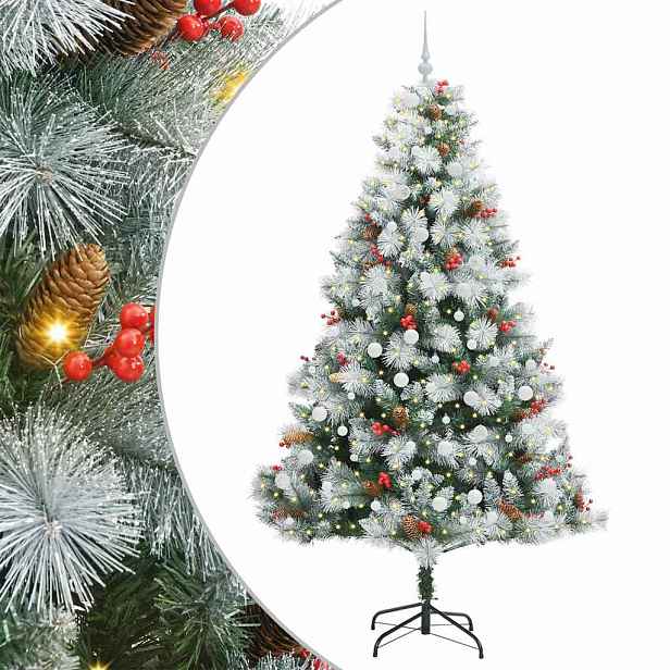 vidaXL Umělý vánoční stromeček Zelená a bílá 240 cm PVC, kov a plast
