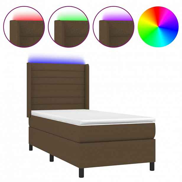 vidaXL Box spring postel s matrací a LED tmavě hnědá 80x200 cm textil