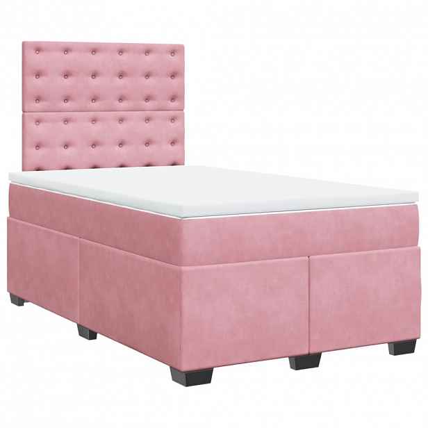 vidaXL Box spring postel s matrací růžová 120x190 cm samet