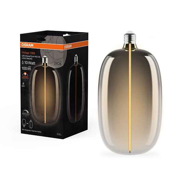 Ledvance kouřová Led žárovka E27 4.8W Vintage Elipse/oval, teplá bílá