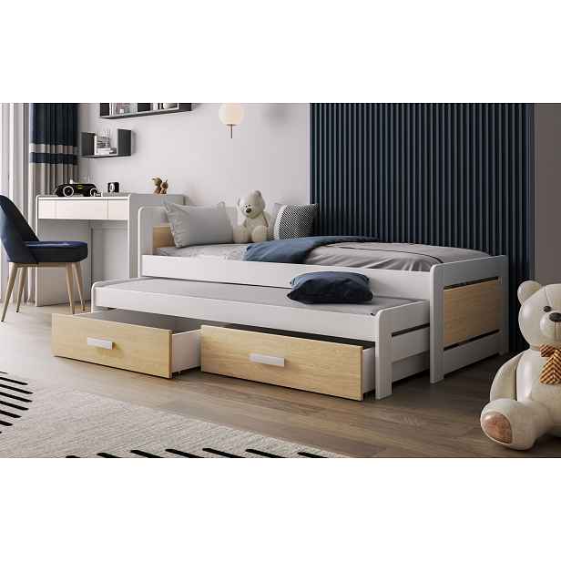Postel pro děti s úložným prostorem 80x180 CAVELA - bílá / dub olejovaný