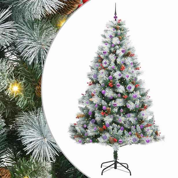 vidaXL Umělý vánoční stromeček Zelená a bílá 240 cm PVC, kov a plast