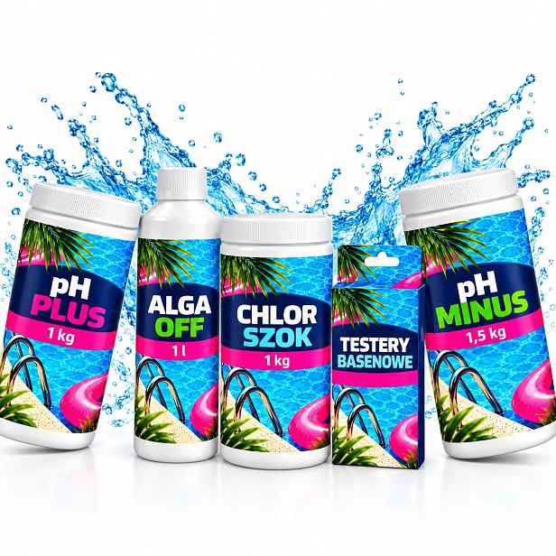 Bazénový Komplet 5V1 Ph Minus Chlor Šok Řasa Off Ph Plus Tester Chemie