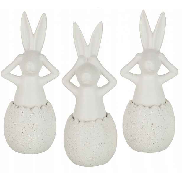 J-Line Velikonoční figurky sada 3 ks Zajíci keramika 25 x 9 cm bílá
