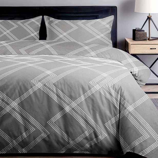 Povlečení bavlněné 220x200 bílý geometrický vzor šedé pozadí Darymex71499/1