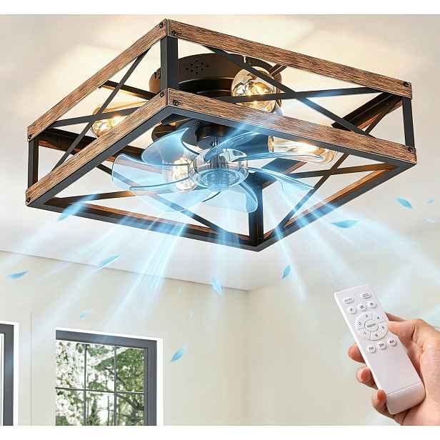 Retro Stropní Ventilátor Stropní Svítidlo 6 Rychlostí 40 CM S Časovačem Dálkový Ovladač