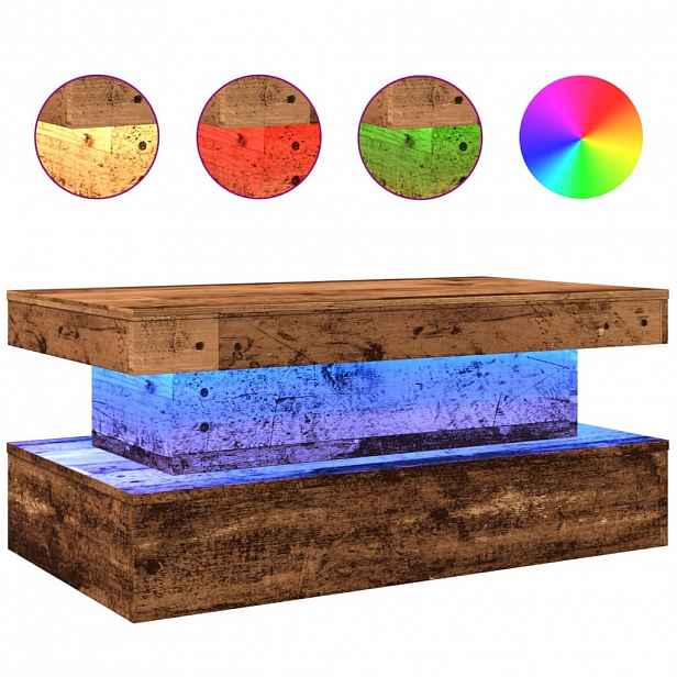 vidaXL Konferenční stolek s LED osvětlením old wood 90 x 50 x 40 cm