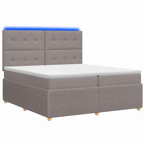 vidaXL LED rošt s matrací s LED pásky s čelo Taupe 200 x 200 cm Textil