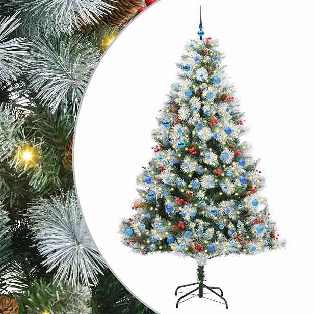 vidaXL Umělý vánoční stromeček Zelená a bílá 240 cm PVC, kov a plast