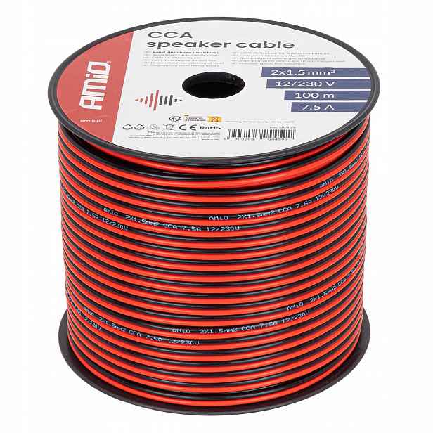 Audio reproduktorový kabel Cca 2x1,5 mm2 100 m Amio 2x1.5 mm2