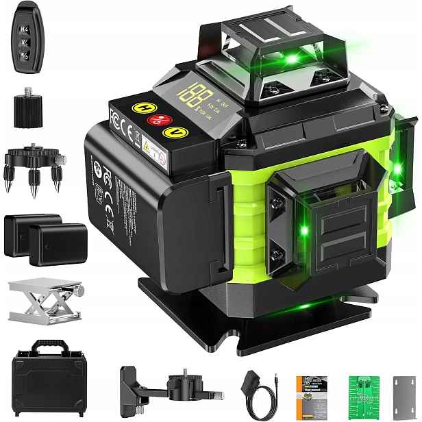 Laserová Vodováha Tdyon GA-16 Křížový Laser 360 16 Linií Kufr 2X Aku