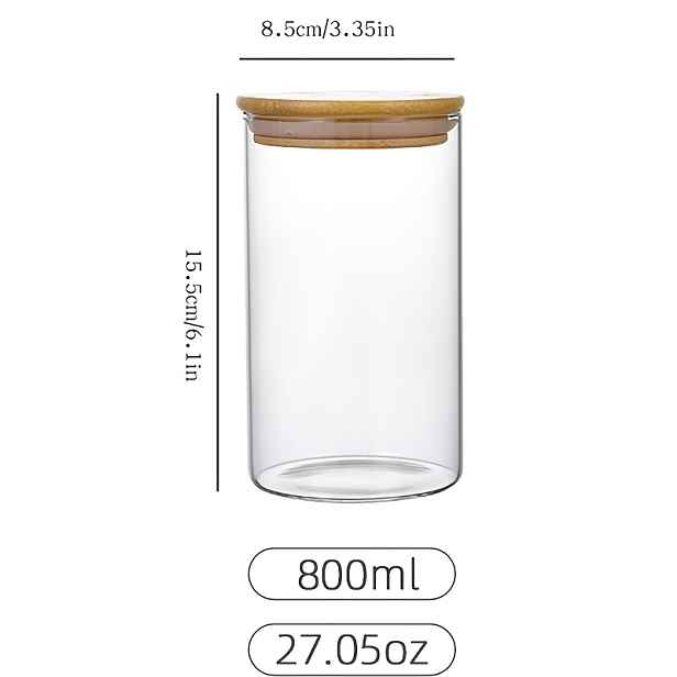 TEMU Průhledná skleněná skladovací nádoba s vzduchotěsným víkem, 16,91oz/20,29oz/27,05oz, 1ks nádoba na potraviny, kořenka na koření, sůl, cukr,