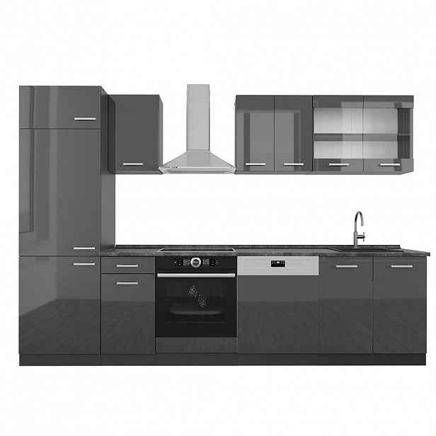 Vicco KUCHYŇSKÝ KOUT R-Line Antracit vysoký lesk/antracit 300 cm , PD Antracit