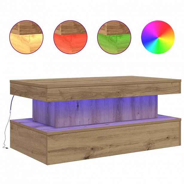 vidaXL Konferenční stolek s LED osvětlením dub artisan 90 x 50 x 40 cm