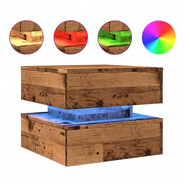 vidaXL Konferenční stolek s LED osvětlením old wood 50 x 50 x 40 cm