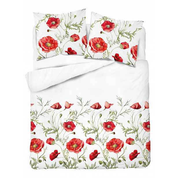 Povlečení bílé květy máky listy 180x200 bavlněné elegantní měkké matné