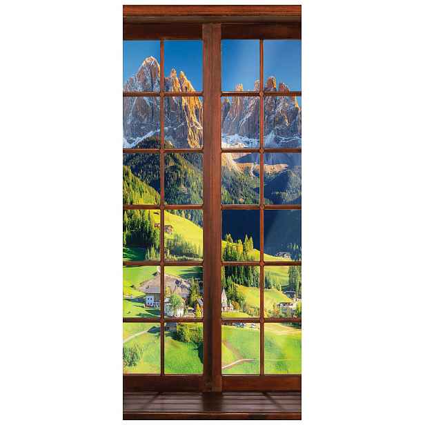 Samolepicí Samolepicí Fototapeta Alpská krajina okno na hory 91x211