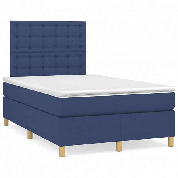 vidaXL Box spring postel s matrací modrá 120x200 cm textil