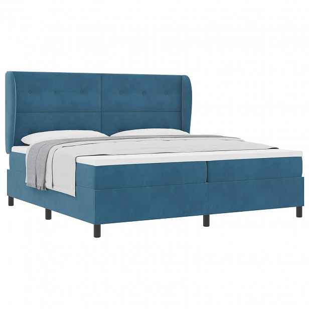 vidaXL Postel s boxspringem s čelo Tmavě modrá 200 x 200 cm samet