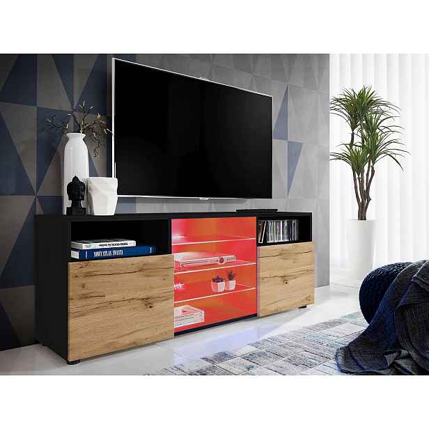Komodee Moderní komoda Urbino Bílá/Wotan Skleněné Led police Multicolor