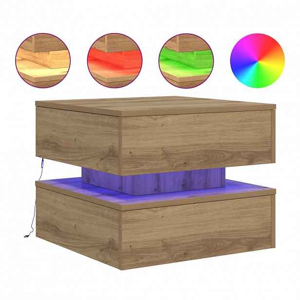vidaXL Konferenční stolek s LED osvětlením dub artisan 50 x 50 x 40 cm