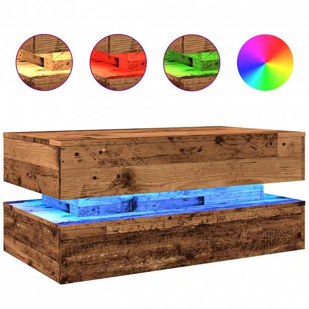 vidaXL Konferenční stolek s LED osvětlením old wood 90 x 50 x 40 cm
