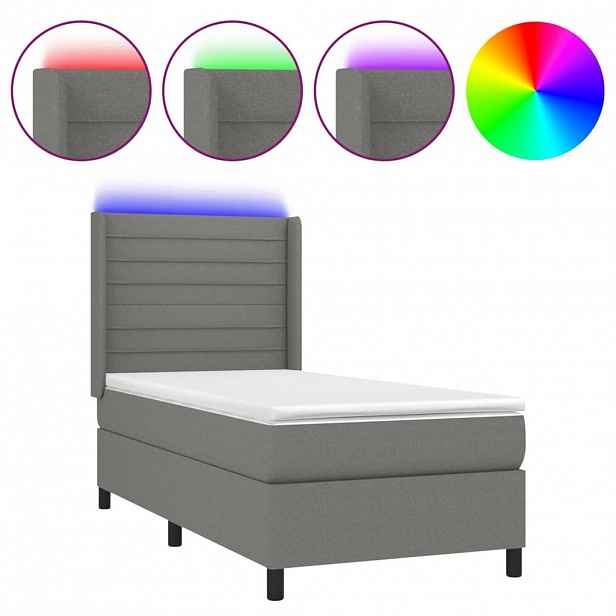 vidaXL Box spring postel s matrací a LED tmavě šedá 90x190 cm textil