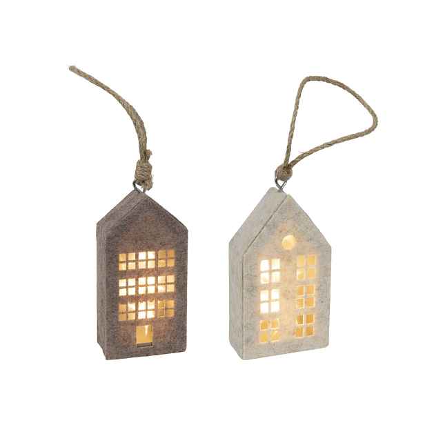HIT Závěsná plstěná dekorace 15cm domeček LED
