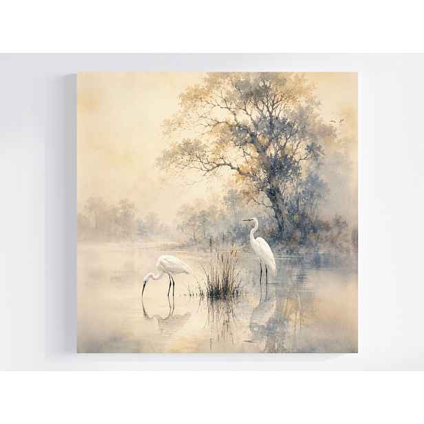 Obraz Na Plátně Canvas Příroda Krajina Jezero Pták Čapka Ráno 50x50