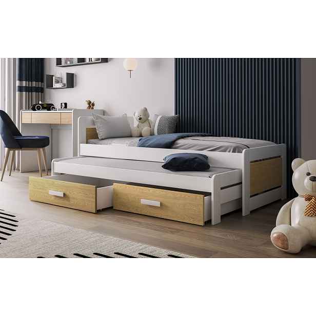Postel pro děti s úložným prostorem 90x190 CAVELA - bílá / dub dune