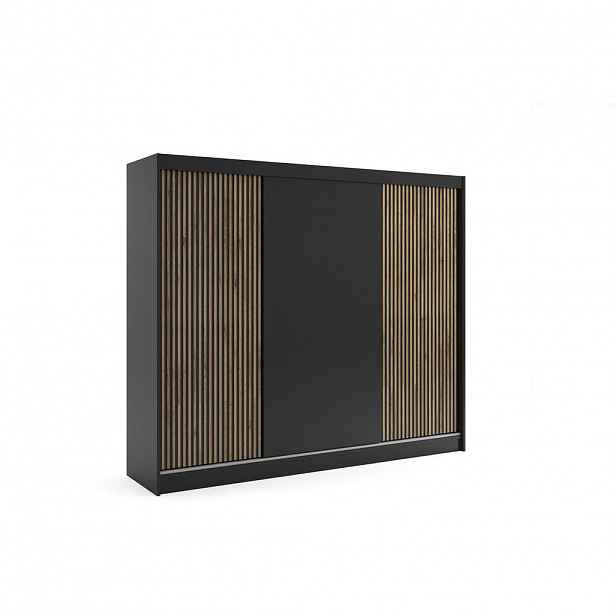 ALTDECOR ŠATNÍ SKŘÍŇ VILAN s lamelami – 250 cm – černá | dub wotan