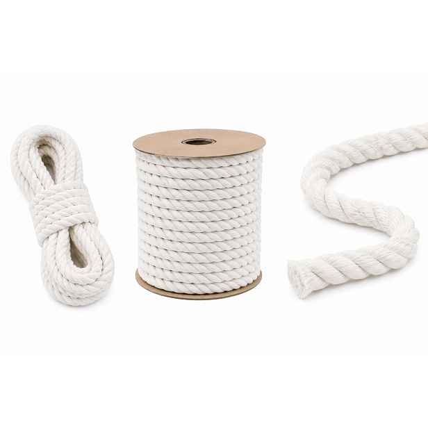 Bavlněné lano 8 mm x 50 m Bílé – kudrnaté, pro makramé, zahradu, Diy!