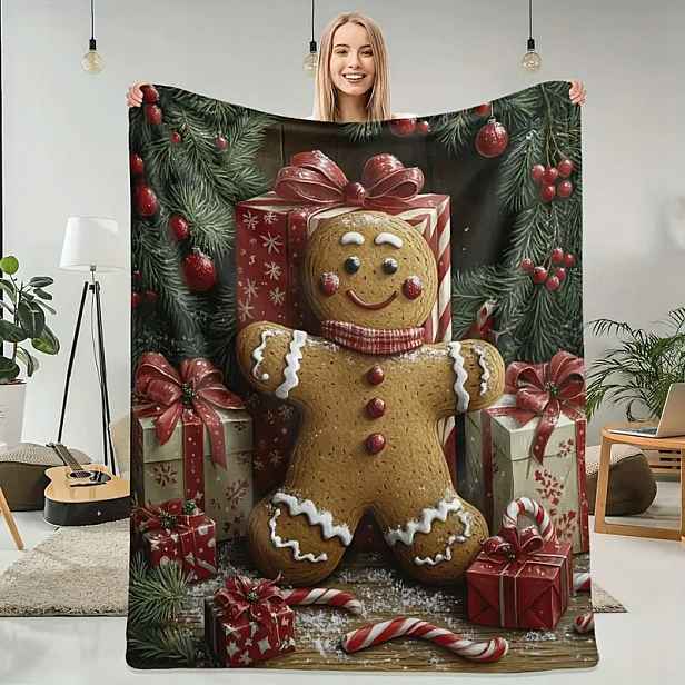 Deka Přehoz Vánoční sváteční perníčky stromeček měkký dárek 150x200 cm