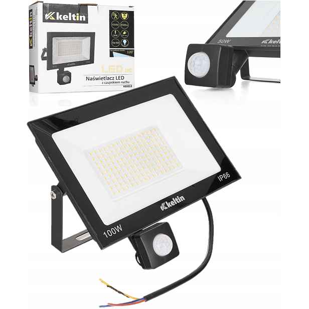 Led zářič 100W Halogen lampa senzor pohybu, studená bílá 6500 K