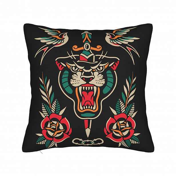 TEMU 2D plochý - 2D potisk design Vintage tetovací Povlak na polštář Dekorativní oboustranný potisk Lze prát v pračce se zipem