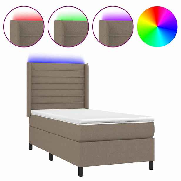 vidaXL Box spring postel s matrací a LED taupe 90x190 cm textil