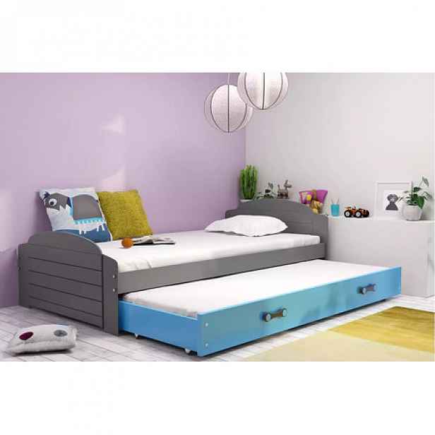 Dětská postel LILI s výsuvným lůžkem 90x200 cm - grafit Modrá